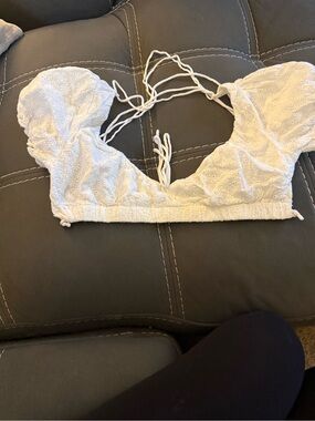 Princess Polly White Eyelet Tie-Back Crop Top